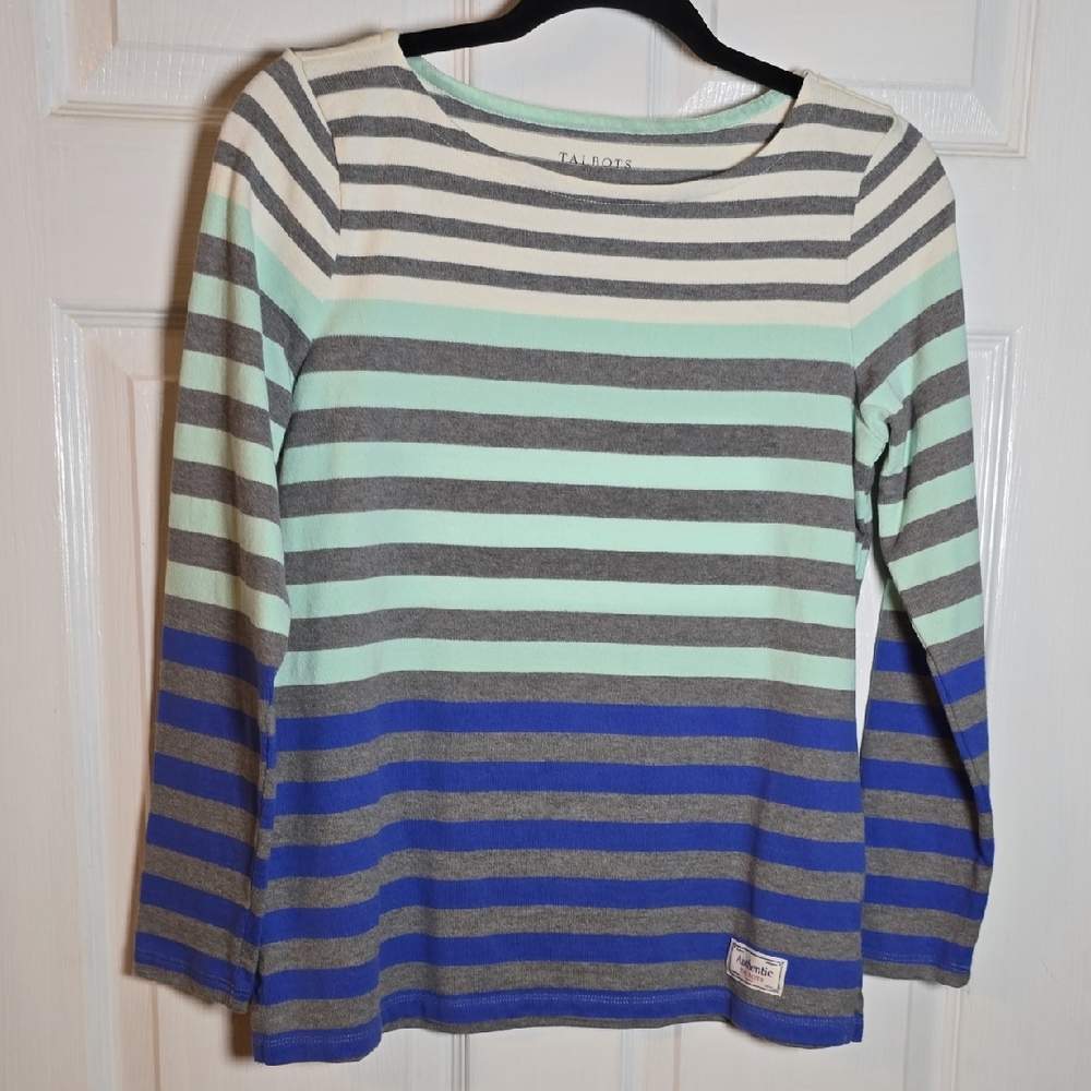 Talbots Striped Blue and Gray Blouse